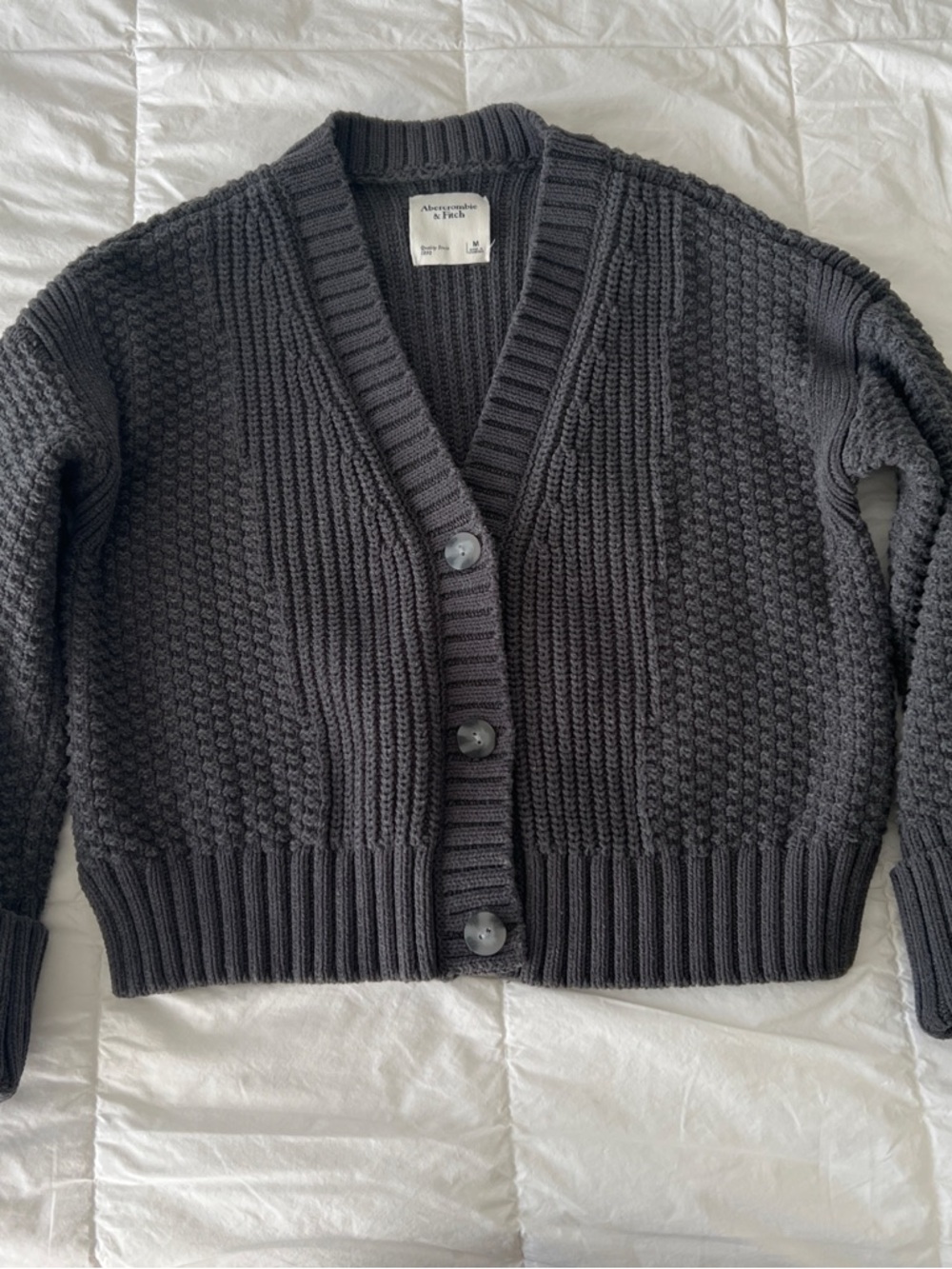 Abercrombie & Fitch Charcoal Button-Front Textured Cardigan